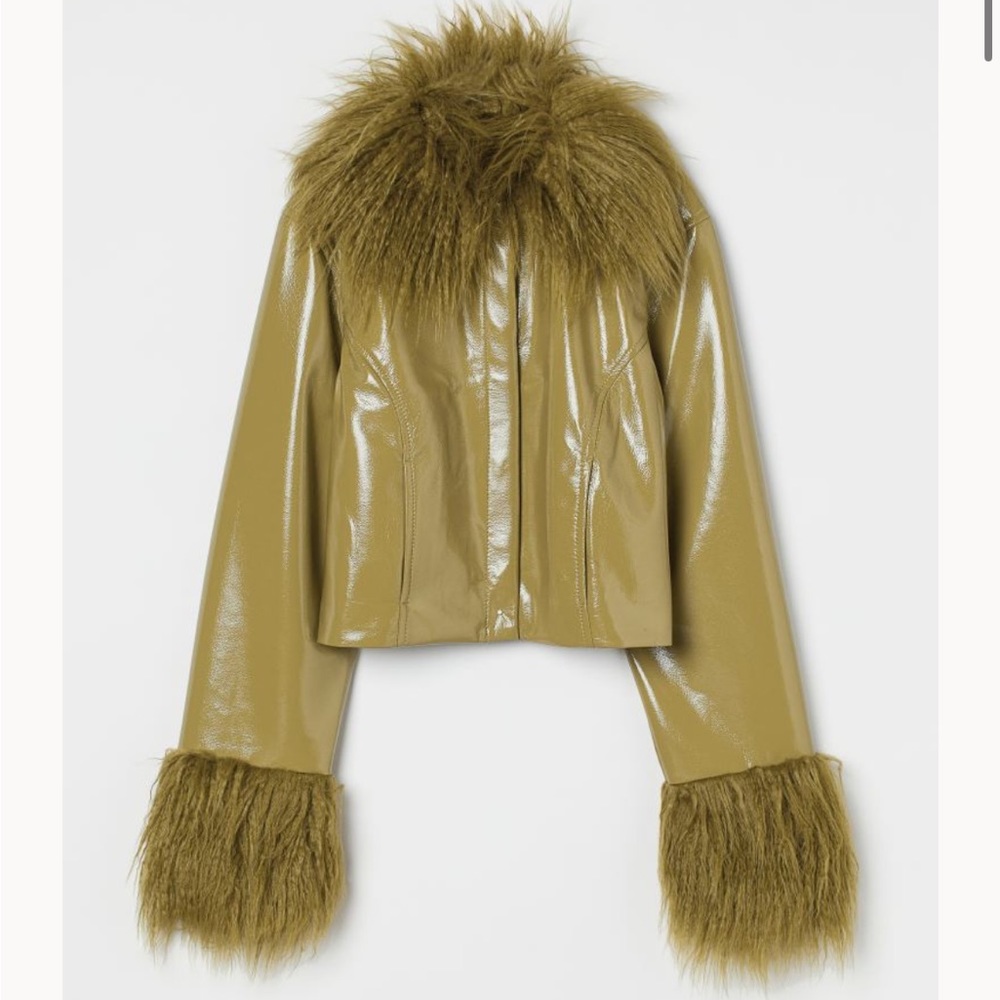 Faux Fur-trimmed Leather Jacket